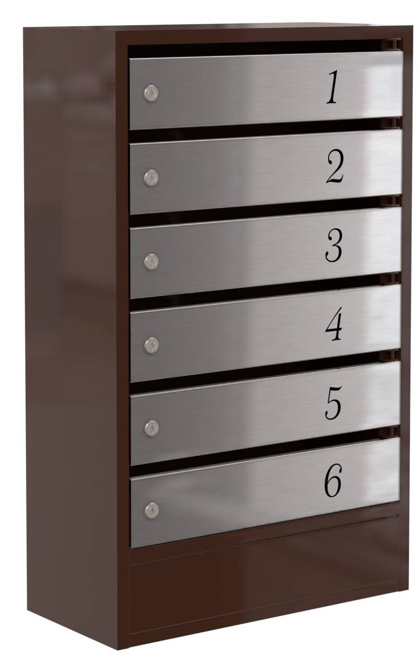 Почтовый ящик Практик-6, 6 секций с дверками из нержавеющей стали для стойки регистрации
