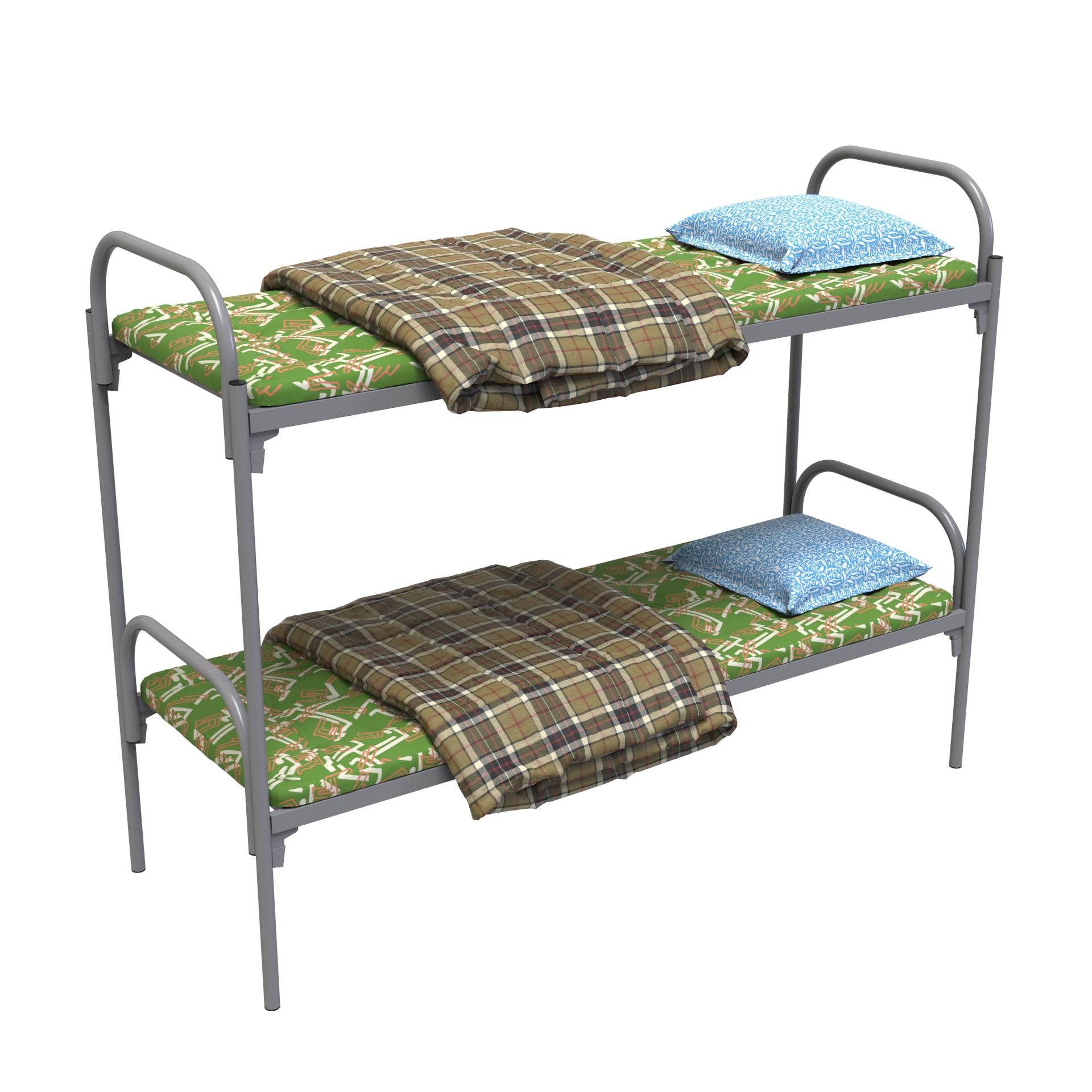 Фото комплект — эконом-2/190х70 (1964х707х1500 мм) для рабочих кровать с ватным матрасом, подушкой и одеялом сетка 115х115 мм